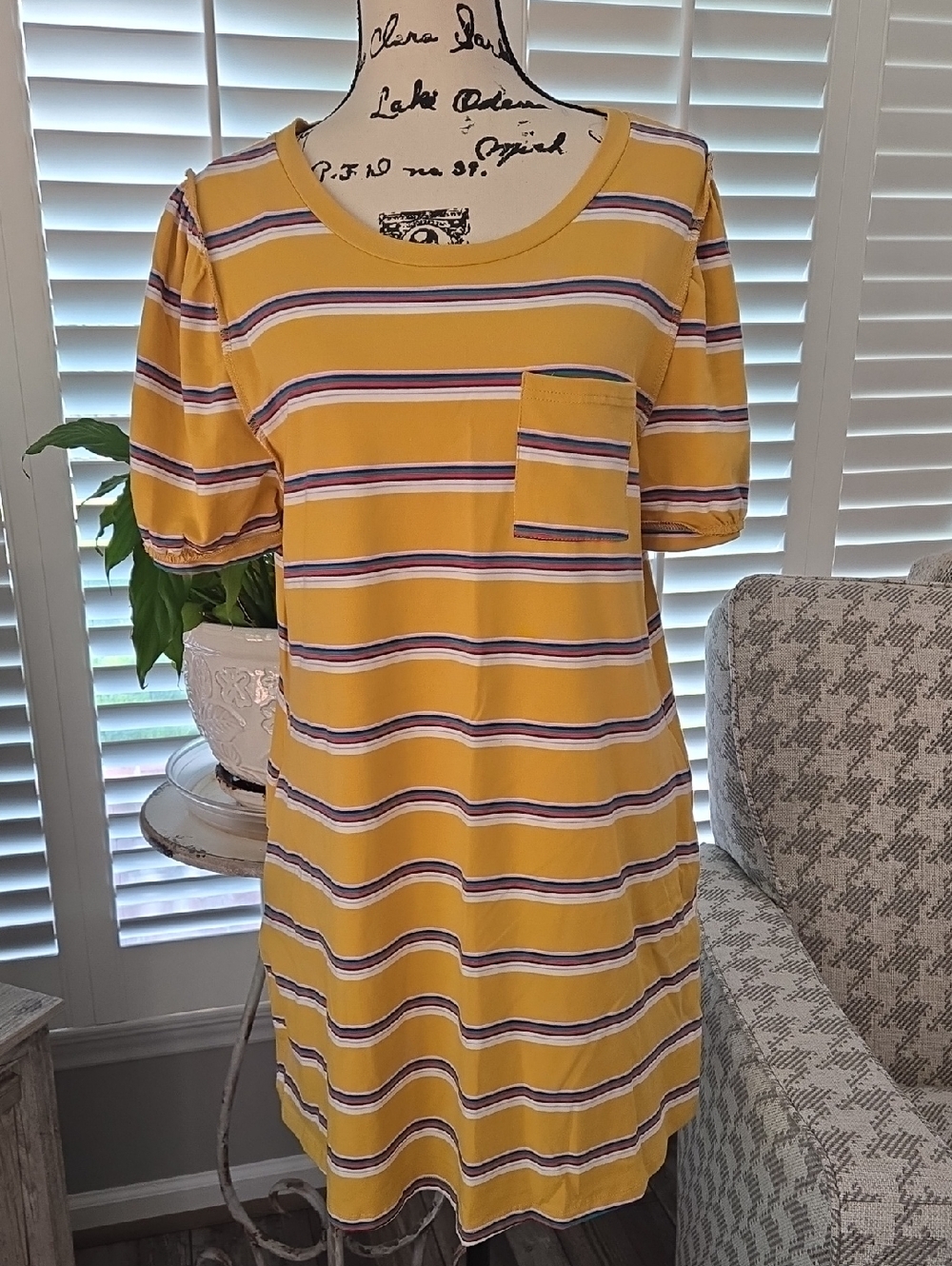 Umgee Yellow Striped Pocket Tee Dress